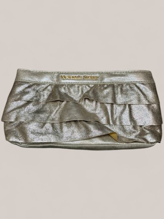 Victoria's Secret Handbags - Gold Metallic Ruffle Clutch Evening Bag Purse